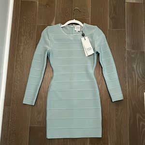 Herve Leger Icon Mini Sheath Bandage Dress. Aqua. Never Worn.